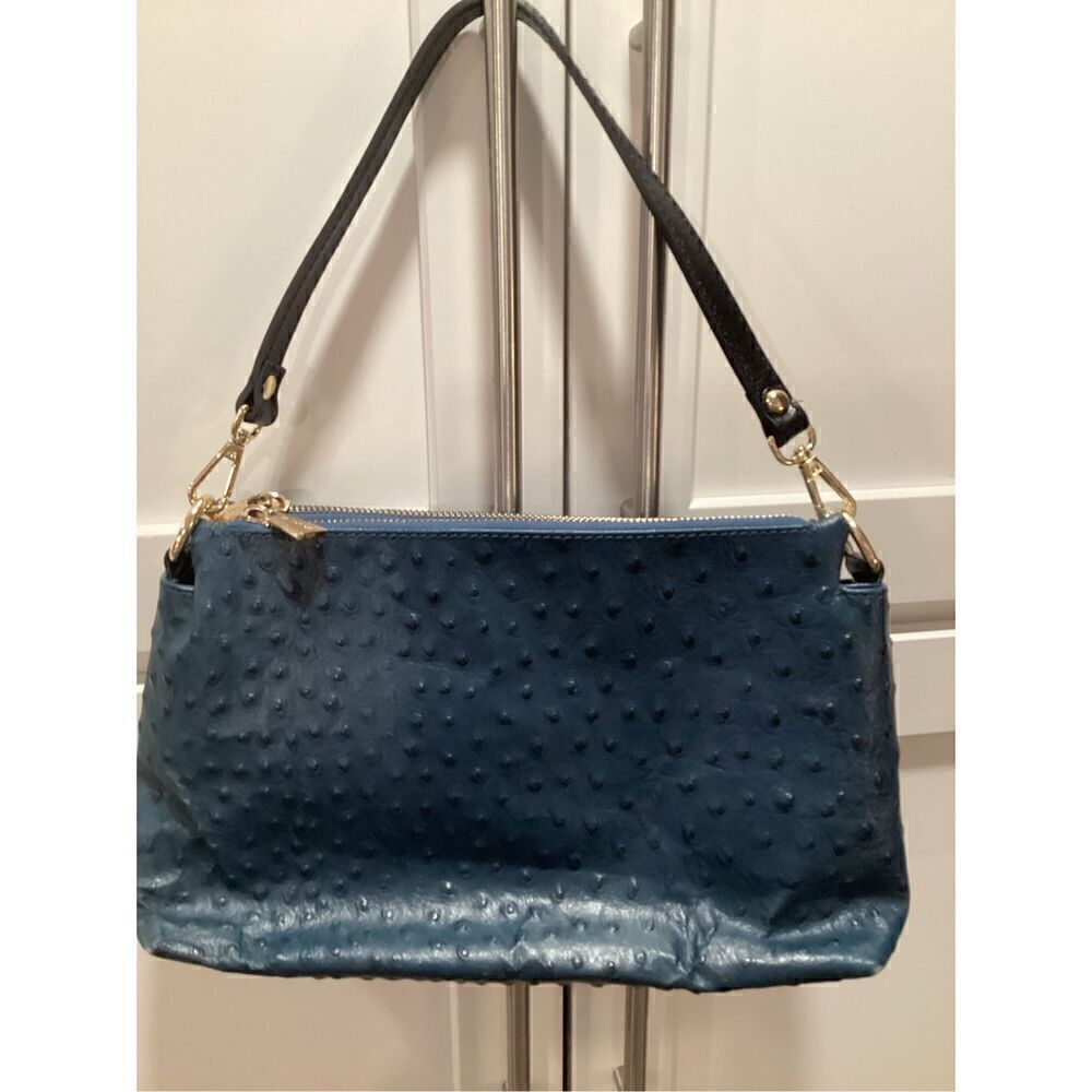 Genuine Leather Valentina Italian Bag Purse Handbag Navy